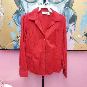 Chico's Red Cotton Button Up Blouse